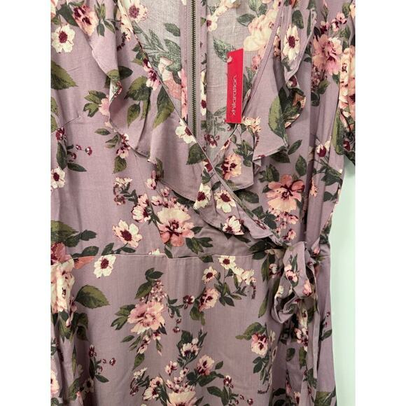 Xhilaration NWT Purple Floral Wrap Short Sleeve Mini Dress Size Large - Picture 2 of 5